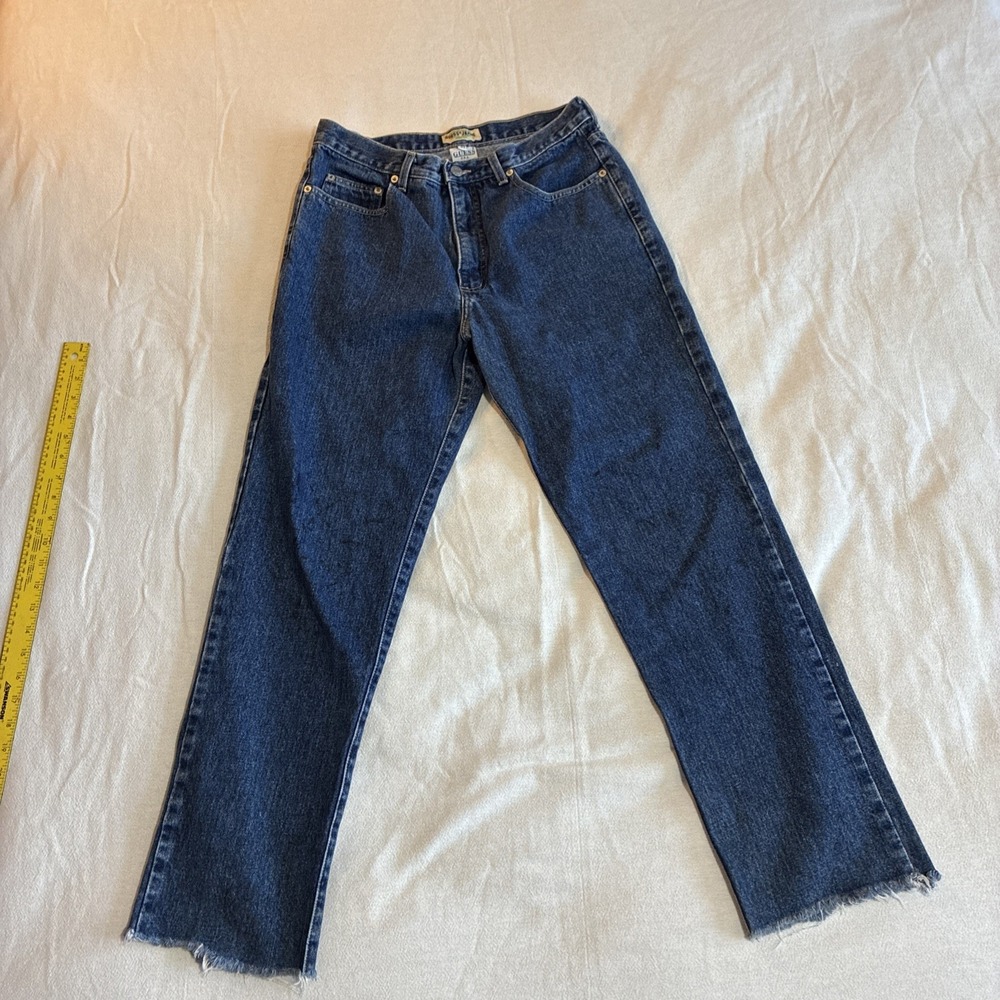 VTG 90s Guess Men's Jeans 31 Dark Blue American Tradition Made In USA Frayed Hem
